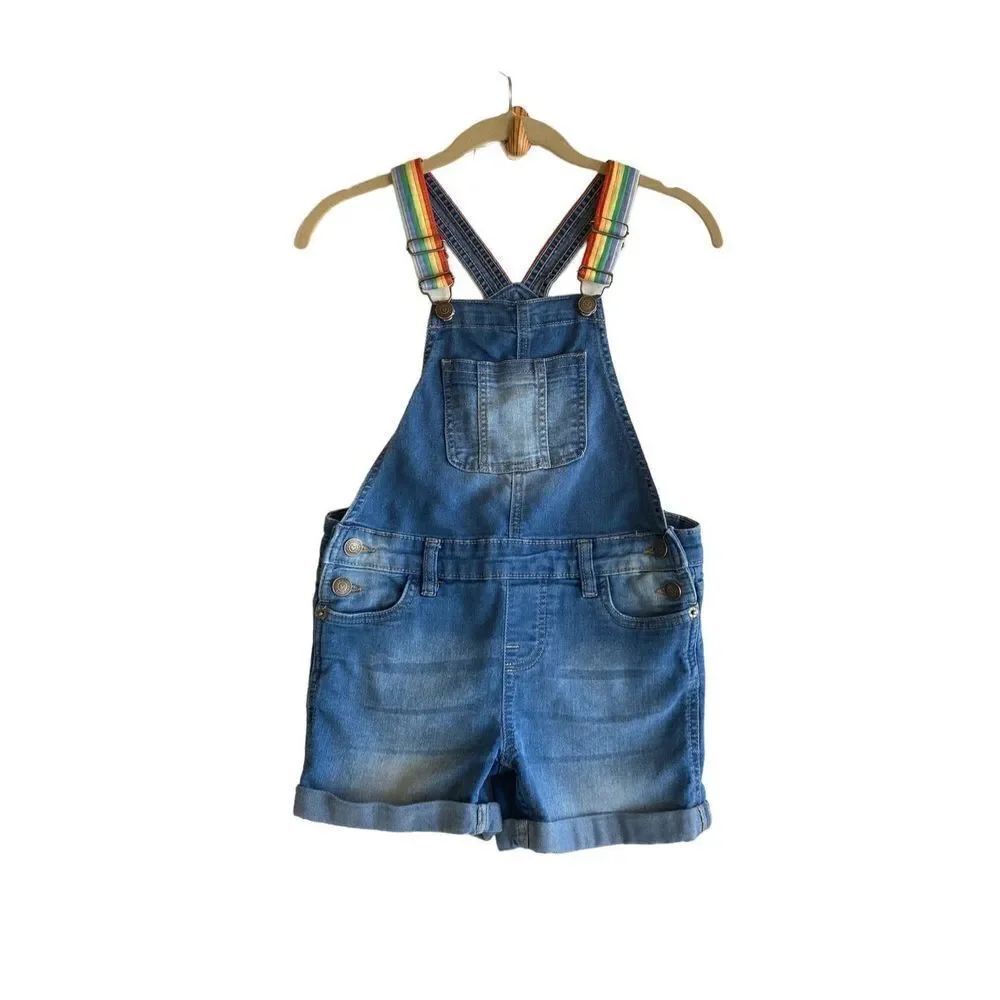 Vigoss girls, denim, blue rainbow, accent, stretch, Overalls size medium